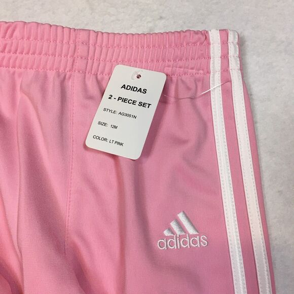 NWT Adidas Toddler Girls 12M 2 Piece Set Tracksuit Jacket Jogger Sweatpants Pink - Picture 3 of 16
